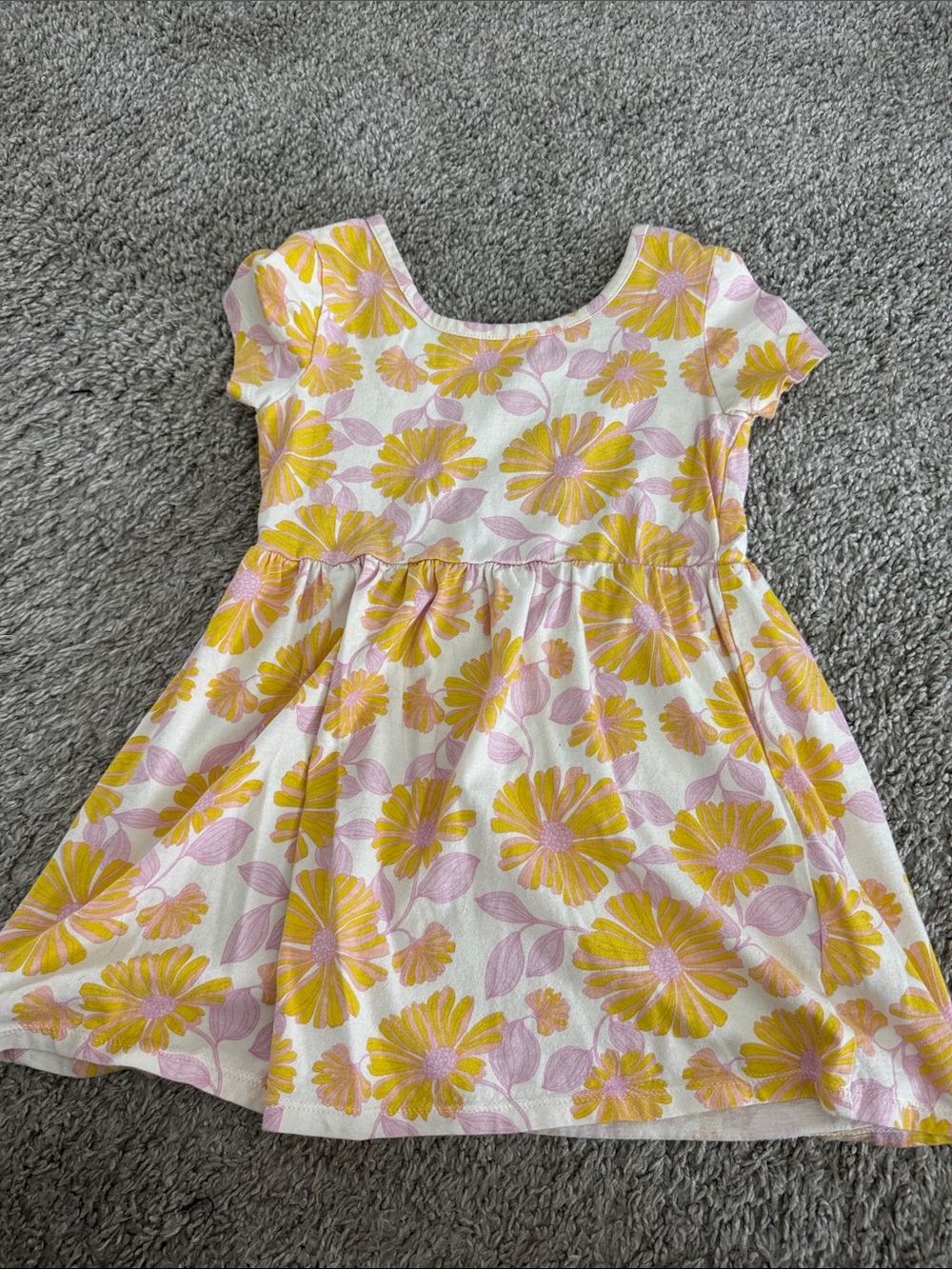 Floral Short-Sleeve Kids Dress - Yellow & Pink